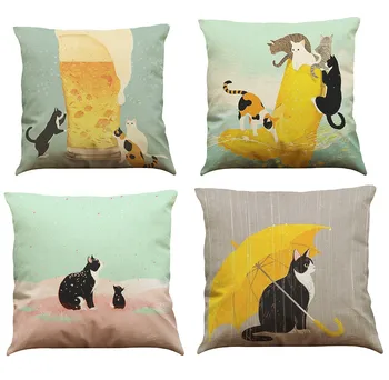 

2019 Brand New Cute Cat Pillowcase Square Flax pillow Bed Pillow Cover Pillowcase high quality