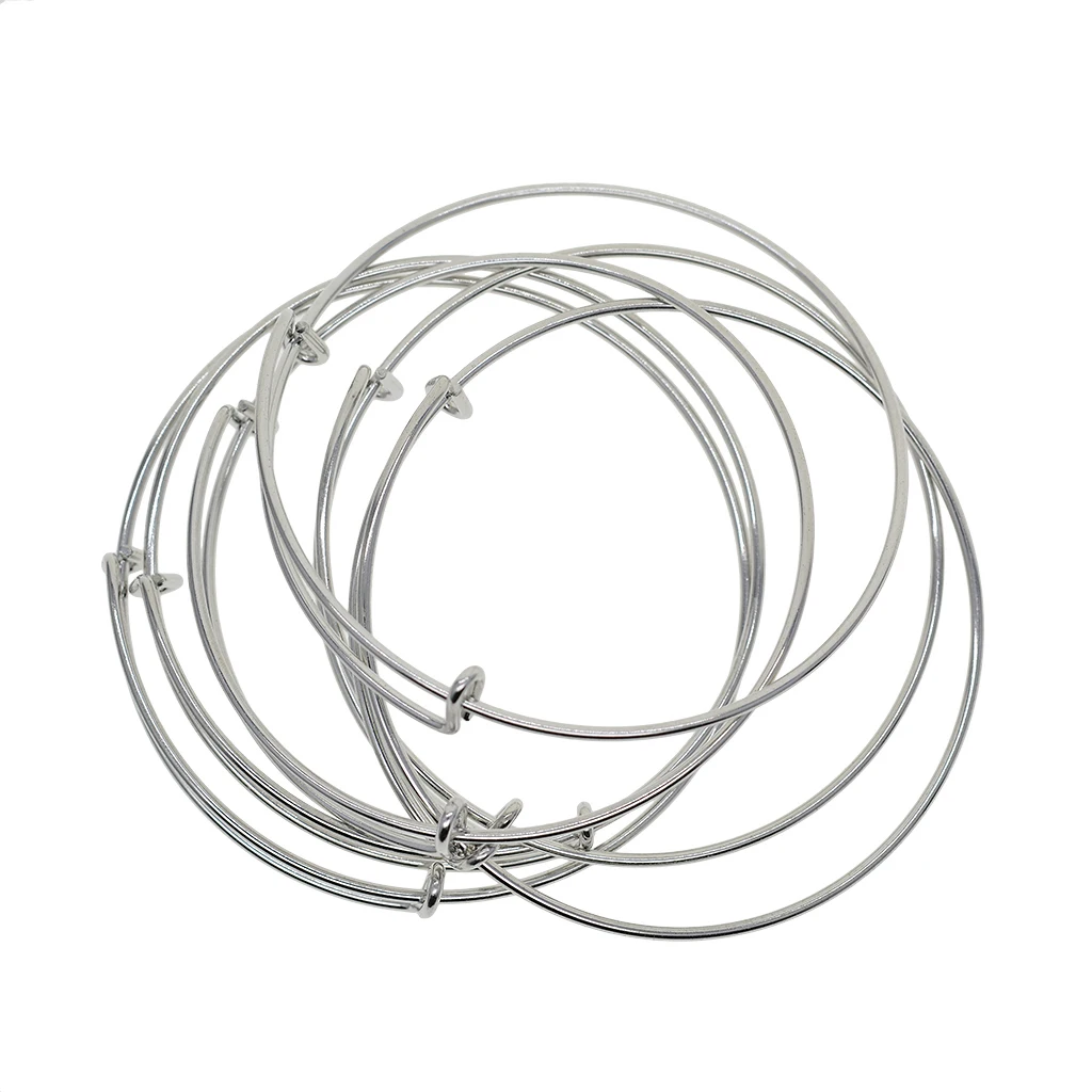 6 Pieces Fashion Wire Brass Metal Expandable Bracelet Base Adjustable Blank Bangle DIY Charm Bracelets & Bangles