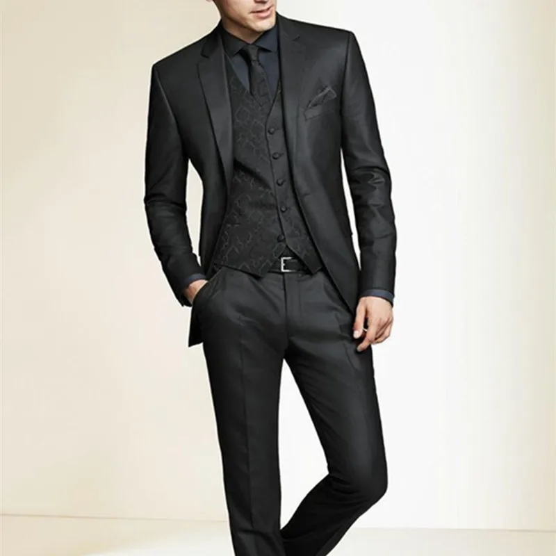 

2019 Custom Made New Groom Tuxedos Notch Lapel Men Suit Black Groomsman Wedding Prom Suits for men (Jacket+Pants+Tie+Vest)