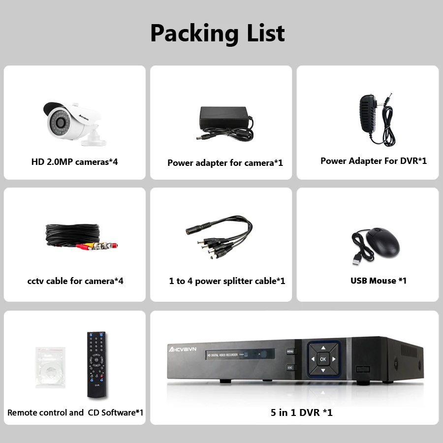 Камера видеонаблюдения AHD 4 канала 1080P NVR DVR HDMI видеовыход шт. 3000TVL 2 МП IP|Система