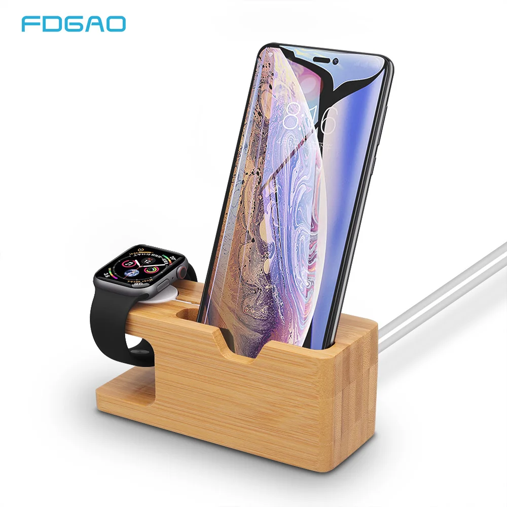 

FDGAO Wooden Charging Dock Station For Mobile Phone Holder Lazy Stand Bamboo Charger Stand Base For Apple Watch and For iphone