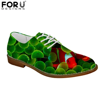 

FORUDESIGNS 3D Cute Animal Fish Pattern Oxfords Shoes for Men Spring Fashion Dress Shoes Flats Men's Leather Shoes Man Casual