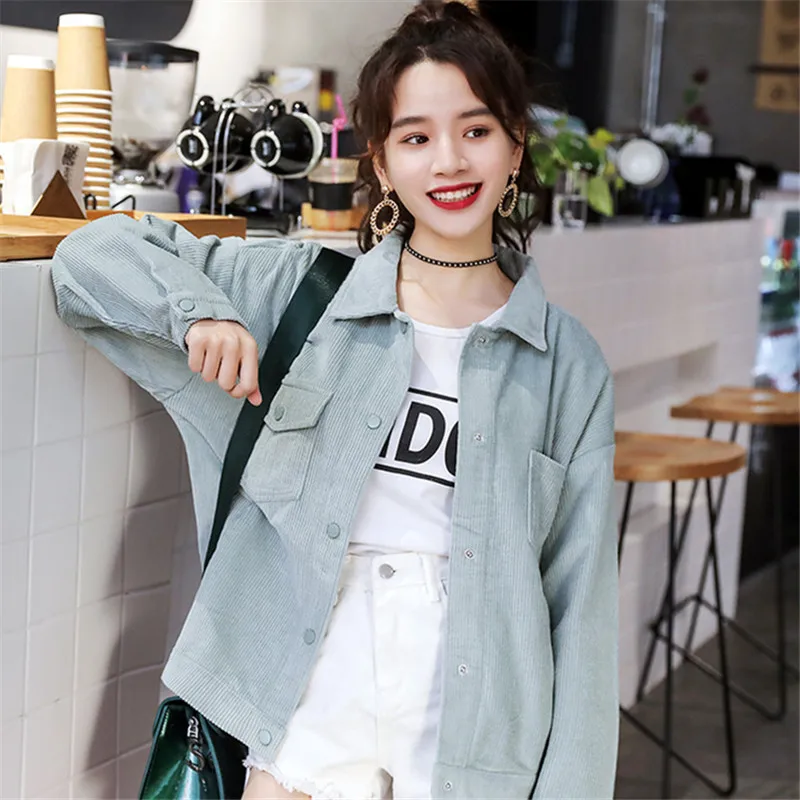2019 Весенняя новая Корейская хлопковая Вельветовая куртка женская куртка повседневная куртка с длинным рукавом ветровка Женская