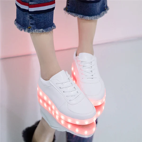 7 ipupas, китайская однотонная Серебристая детская обувь со светодиодной подсветкой, повседневные кроссовки, все спортивные дышащие слипоны, светящиеся кроссовки, Zapatillas Krasovki - Цвет: FDH02I White