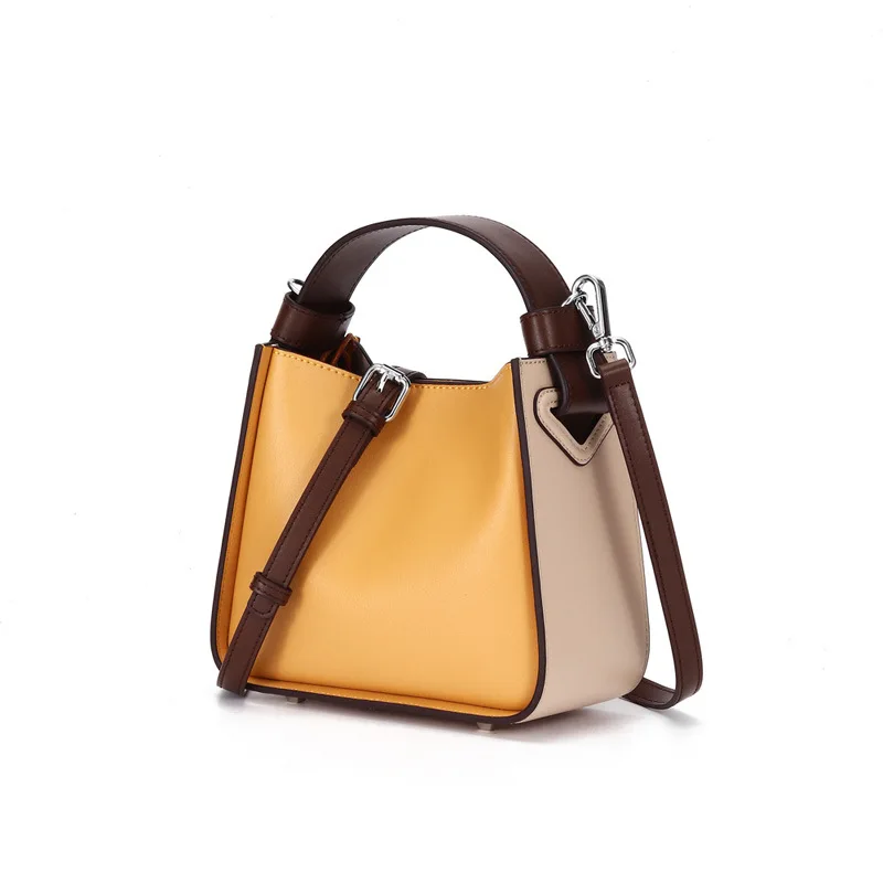 

Luxury Womens Handbags and Purses Genuine Leather Woman's Shoulder Bucket Bag Yellow Women Messenger Bags Female Crossbody Bags