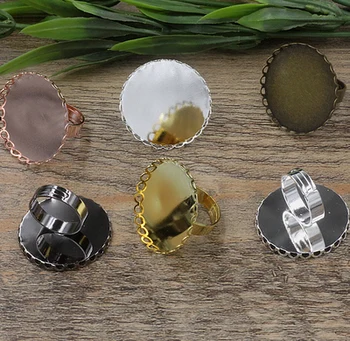 

10pcs 25mm &30mm lace pad adjustable ring base setting for diy glass bubble jewelry findings color&size option