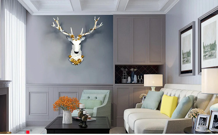 Big Deer Head Statue Home Decoration Accessories 3D Abstract Sculpture Wall Hang Decor Elk Statues Living Room Mural Art Craft (5)