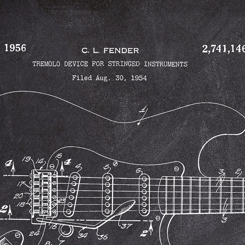 Гитара патент чертежи винтажные плакаты и принты музыка стены искусства холст живопись Ретро картины для гостиной домашний декор