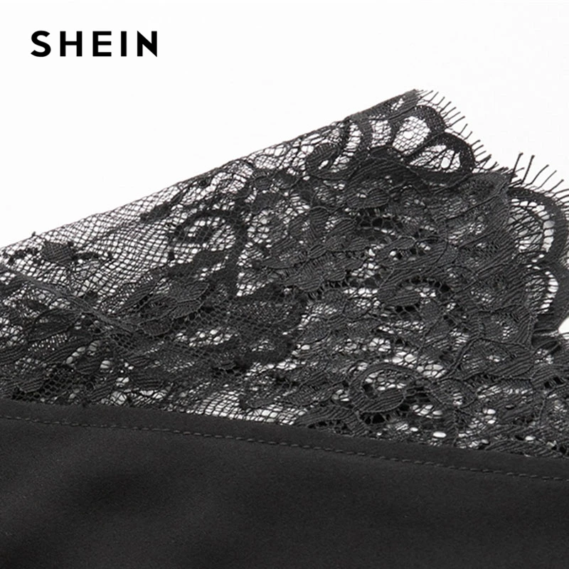 SHEIN Floral Lace Cap Sleeve Blouse Black Peter pan Collar Button Women Elegant Top Summer Short Sleeve Plain Workwear Blouse