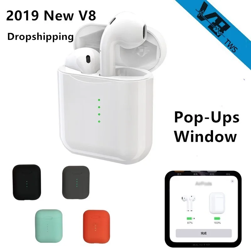 

New V8 TWS 1:1 Touch Pop-ups Window Wireless Earphones Bluetooth 5.0 Headset Stereo Round Ear Pods For Smartphones Drop shipping