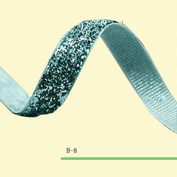 

(Price Negotiated) Stretch Metallic Velvet Ribbon 3/8" Green Stretch Velvet Glitter Ribbon