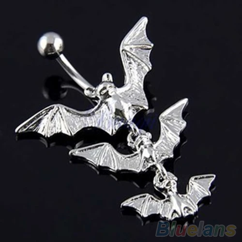 Gothic Flying Bats Body Piercing Jewelry Dangle Bar Belly Navel Button