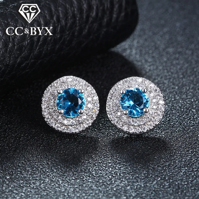 

Top Blue Cubic Zirconia Earrings For Women White Gold Color Stud Earing Brincos Fashion Jewelry Boucle d'Oreille Pendientes E046