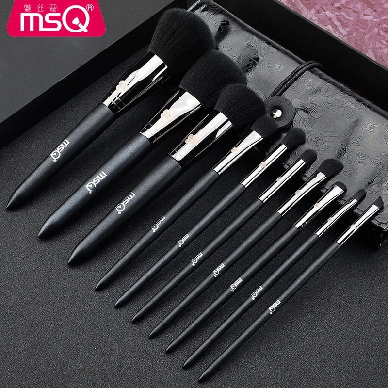 

MSQ 10pcs Makeup Brushes Set Powder Foundation Eyeshadow Make Up Brushes Cosmetics Soft Synthetic Hair with PU Leather Case