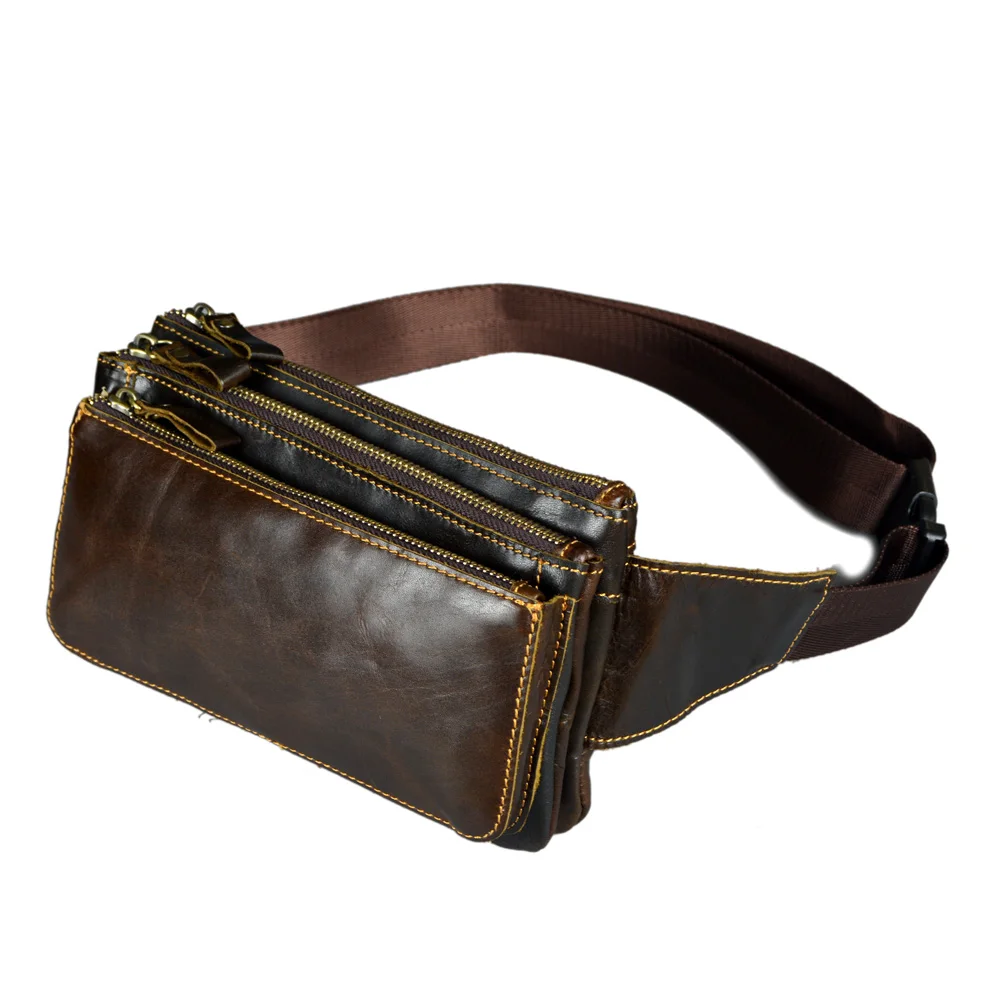 Genuine Leather Belt Bags Men Waist Bags Vintage Messenger Bag male