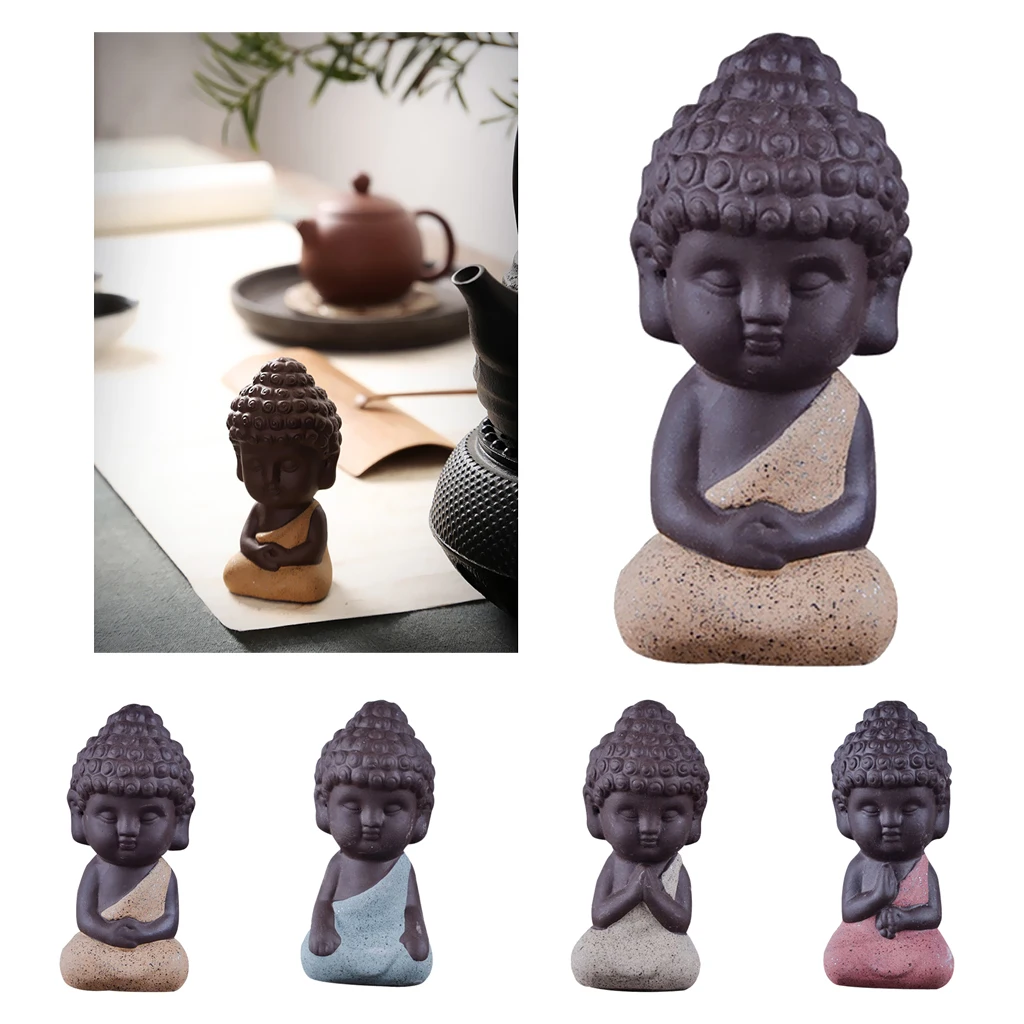 4 Pieces Traditional Little Statue Monk Tea Pet Decoration on Your KungFu Tray Meditation Accessories for Zen Garden Sand Decor