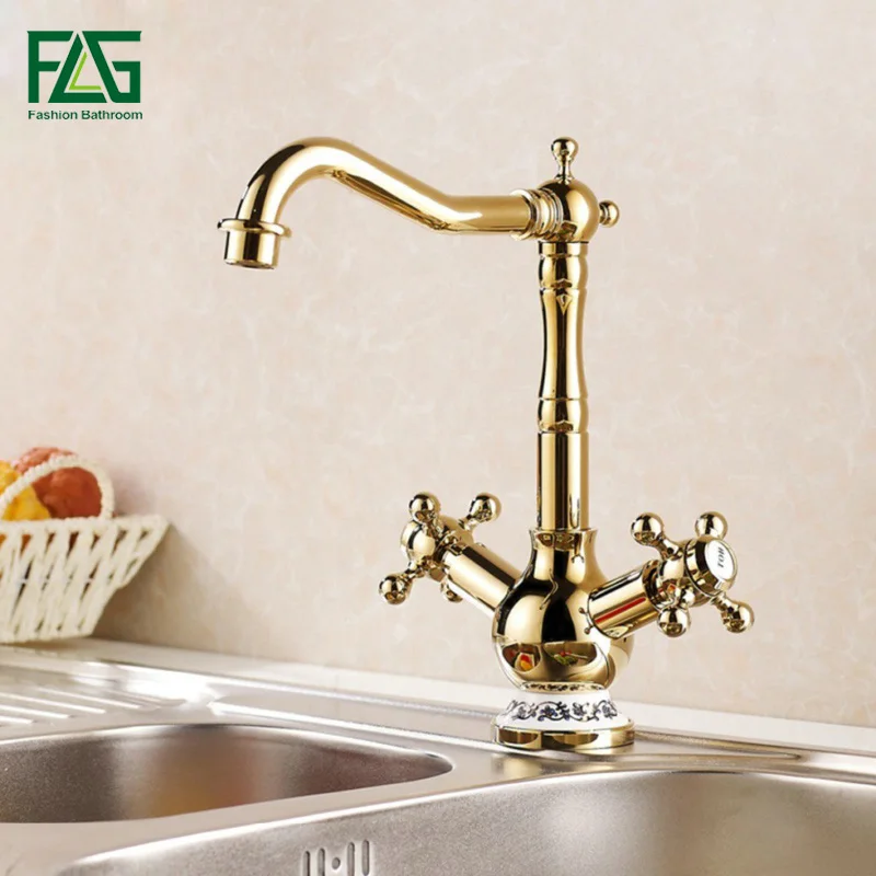 

FLG European Aristocratic Cold And Hot With Porcelain Gold Kitchen Faucets Vegetables Kitchen Sink Dropshipping Water Taps 830K