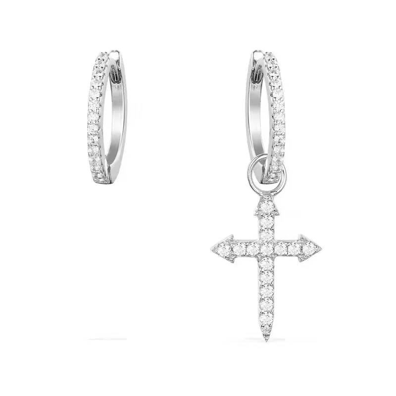

ZOZIRI Famous 925 Sterling Silver Asymmetric Cross Earrings Full Micro Cubic Zirconia Stones Women Girls Monaco Brand Jewelry