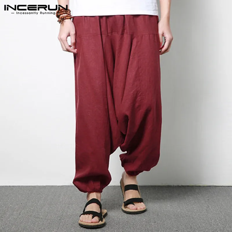 INCERUN Men Women Casual Plaid/&Check Wide Leg Drop Crotch Loose Trousers S-5XL
