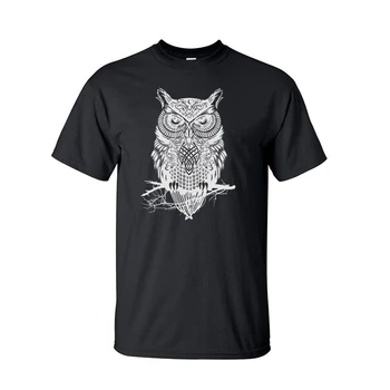 

2019 Summer Animal Owl Men T Shirt 100% Cotton Short Sleeve Tee Shirts Hip Hop Streetwear Black White Gray Navy Blue Men's Tops