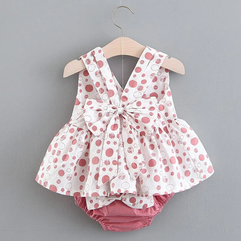 AX1085pink Melario/комплекты одежды для малышей, коллекция года, летнее платье без рукавов для девочек, комплекты из трех предметов, короткие штаны+ платье, комплект в полоску для малышей 6-24 лет - Цвет: AX1085pink