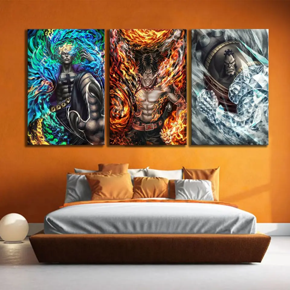 Canvas-Prints-Painting-3-Panel-White-Beard-Pirate-Core-Cadre-Ace-Marco-Jozu-One-Piece-Anime (1)