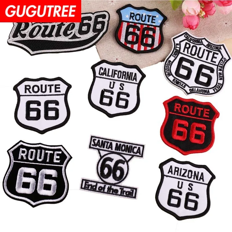 

GUGUTREE embroidery route 66 patches emblem patches badges applique patches for clothing YX-210