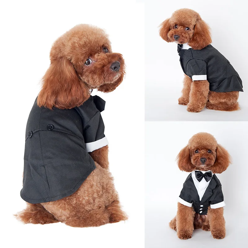 Лук Симпатичные кота собаки любимчика одежда принц Свадебный костюм смокинг галстук-бабочку щенок джентльмен пальто с 4 размера M-XXL черный