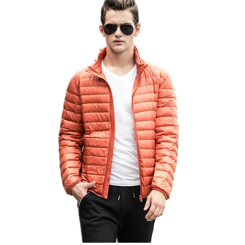 

2018 Thin UltraLight White Duck Down Jacket Men Winter Jacket Coats Stand Collar /Hooded Plus 6XL Men's Down Jacket Warm FYY043