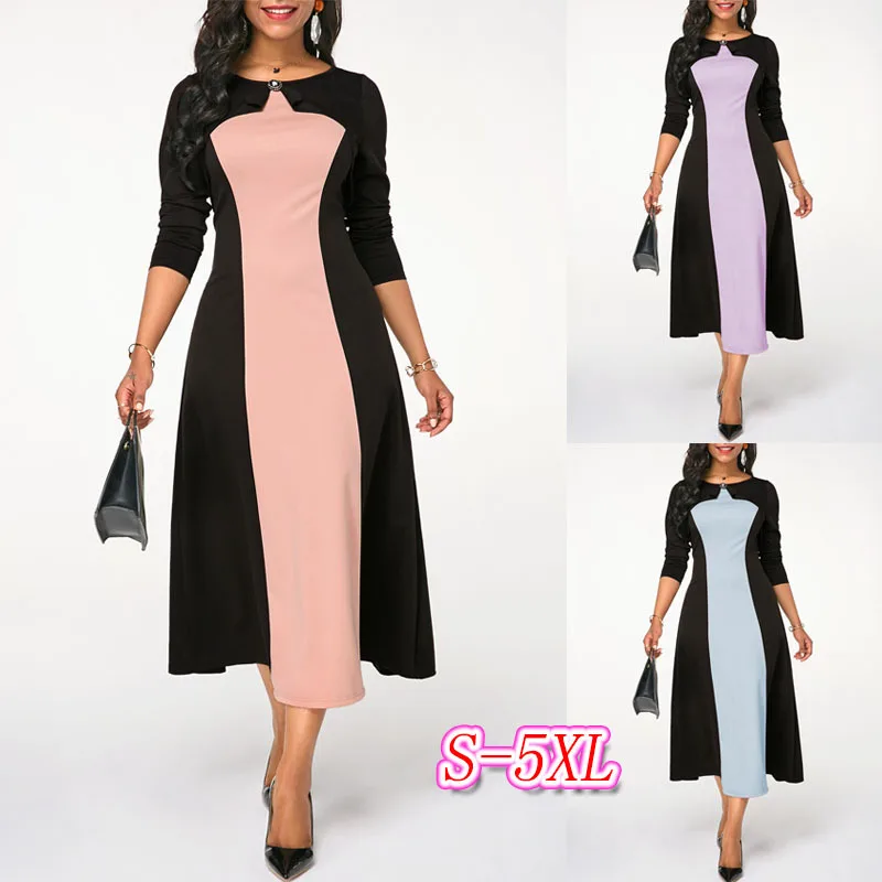 

2019 new summer elegent fashion style women plus size o-neck dress S-5XL