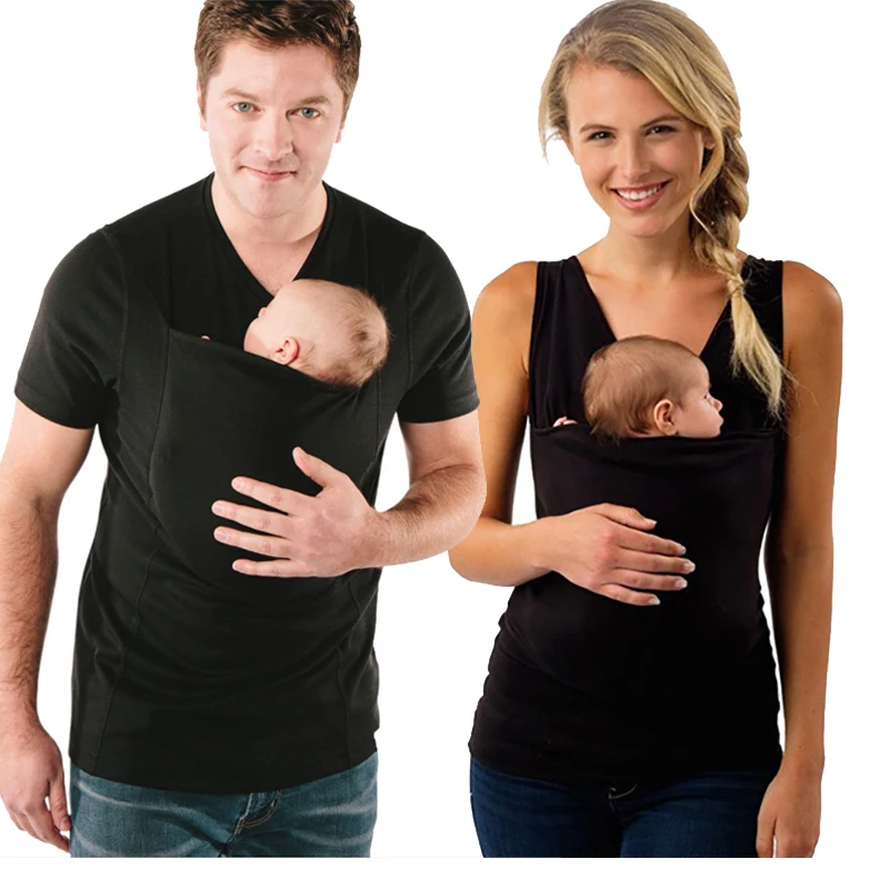 Hot Seller T-Shirt Carrier-Clothing Kangaroo Big-Pocket for with Baby Short-Sleeve Multifunction jawmJ8Rl