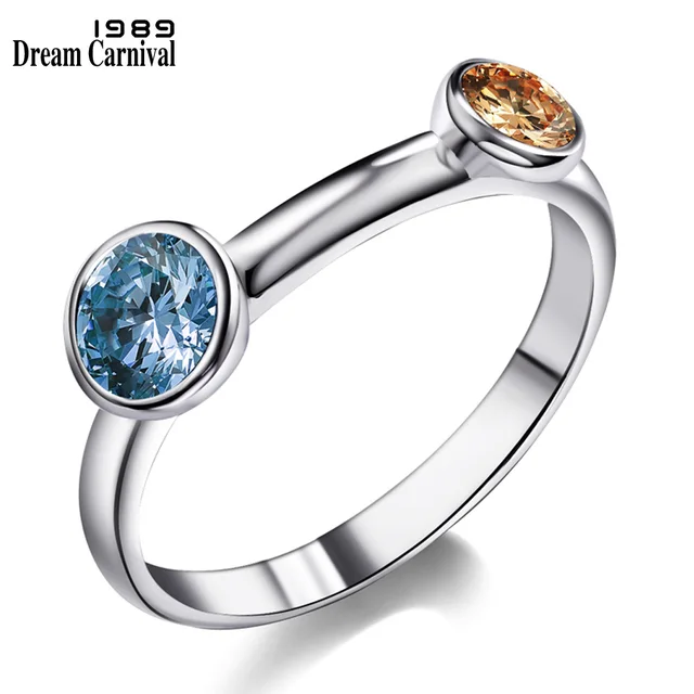 DreamCarnival 1989 Champagne Blue Two Color CZ Ring for Women Trendy Anillos Muj DreamCarnival 1989 Champagne Blue Two Color CZ Ring for Women Trendy Anillos Muj