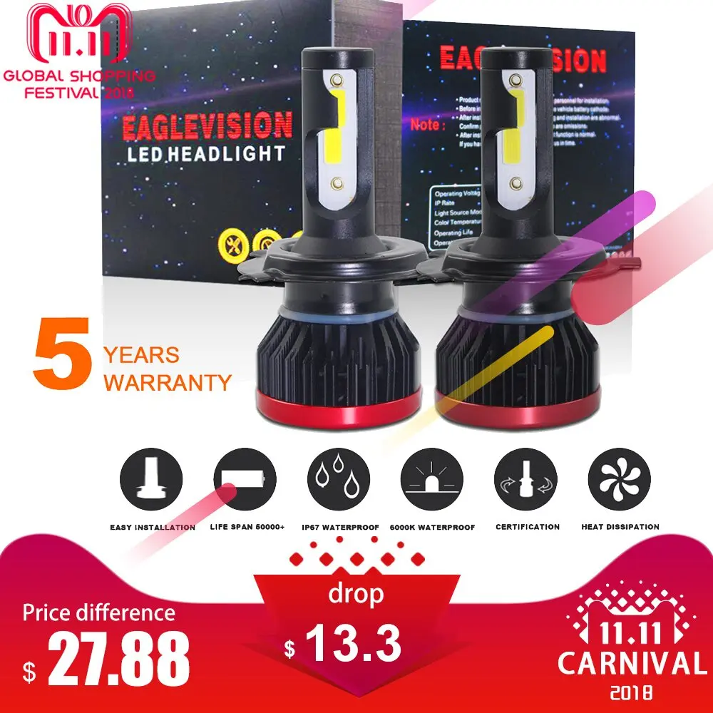 

2Pcs Car LED 9005/9006/H4/H7/H11 Headlights Bulbs Fog Light Bulb 12V/24V Auto Driving Headlamp Lamps Conversion Kit 120W 12000LM