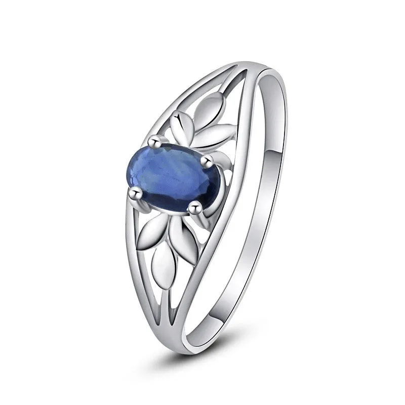 

Blue Natural Sapphire Flower Gift 925 Sterling Silver Ring