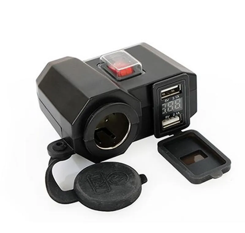 

12V-24V Dual USB Motorcycle Cigarette Lighter Socket Waterproof LED Voltmeter Adapter Splitter Power Port LED Voltage Display
