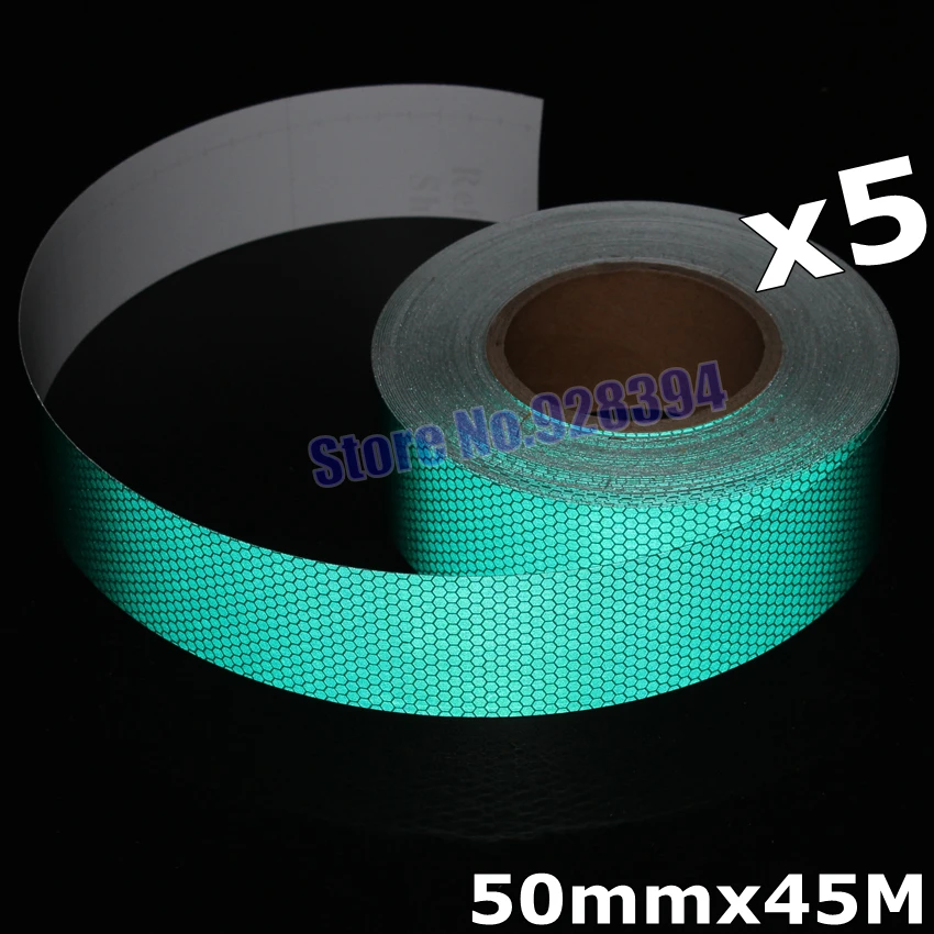 5Rolls 50mmx45M Safety High Bright Green Reflective Adhesive Tape Reflective Tape Sticker