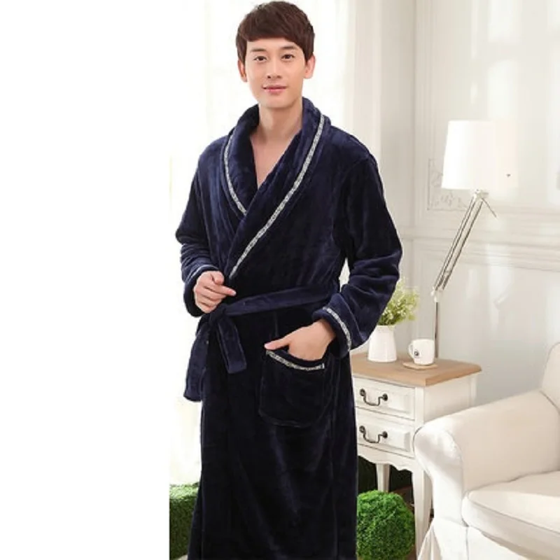 2020 Peignoir Homme Robe Sets Winter Thick Flannel Long Sleeves Nightgown Cute Coral Couple Oversize Big Gown Men Bathrobe S66 