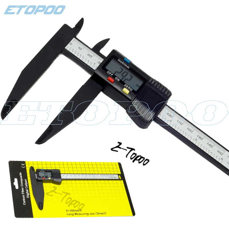 6 Inch 6" 150mm Carbon Fiber Digital Vernier Caliper Micrometer 3" Long