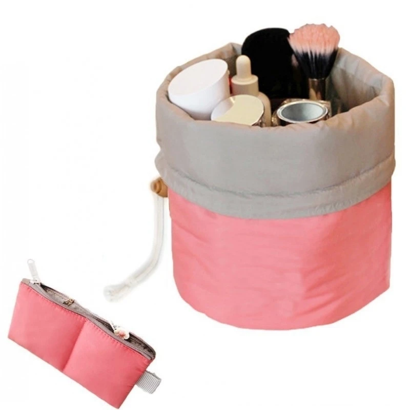  New Barrel Shaped Travel Cosmetic Bag Nylon High Capacity Drawstring Wash Bags Makeup Organizer Sto