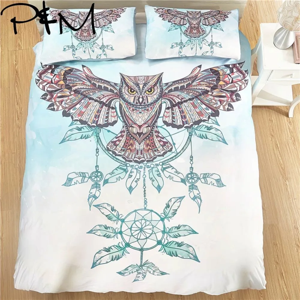 

Papa&Mima Wind chimes and owls print bedding set Duvet Cover Pillowcase Sets (no Sheet) Bedclothes set Drop Shipping