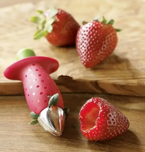 Strawberry Hullers Metal +Plastic Fruit Remove Stalks Device Tomato Stalks Strawberry Knife Stem Remover Fruit Slicer