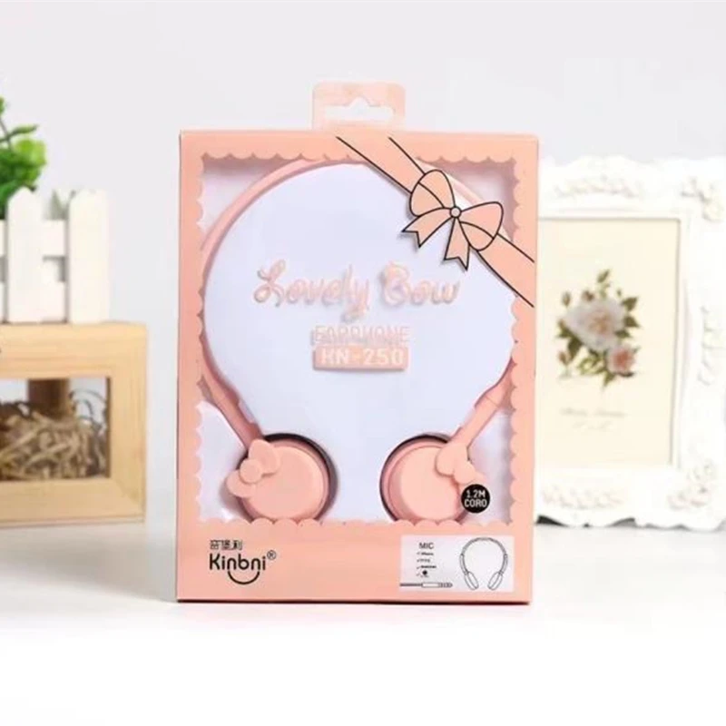 Girls Bow Tie Colored Cute Stereo Pink Headphones Headset Earphones