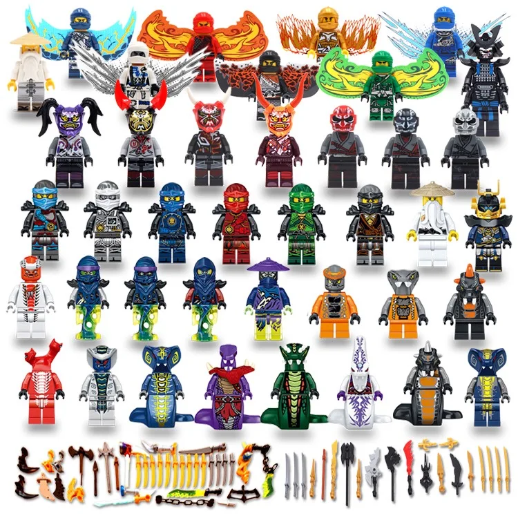 

40PCS Ninjago Figures Masks Wu Lloyd KAI JAY COLE ZANE Snake Princess SONS OF GARMADON Building Blocks Compatible with legoing