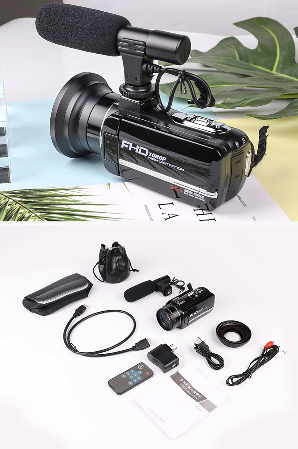 KOMERY видеокамера 2400W Pixel 8X цифровой зум 3,0 дюймов сенсорный экран Поддержка Wi-Fi с широкоугольным объективом и микрофоном