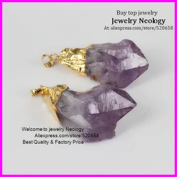 

5pcs Newest Gold Color Charm Pendants Natural Purple Quartz Druzy Crystal Stone Jewelry Pendants Raw Jewelry Supplies