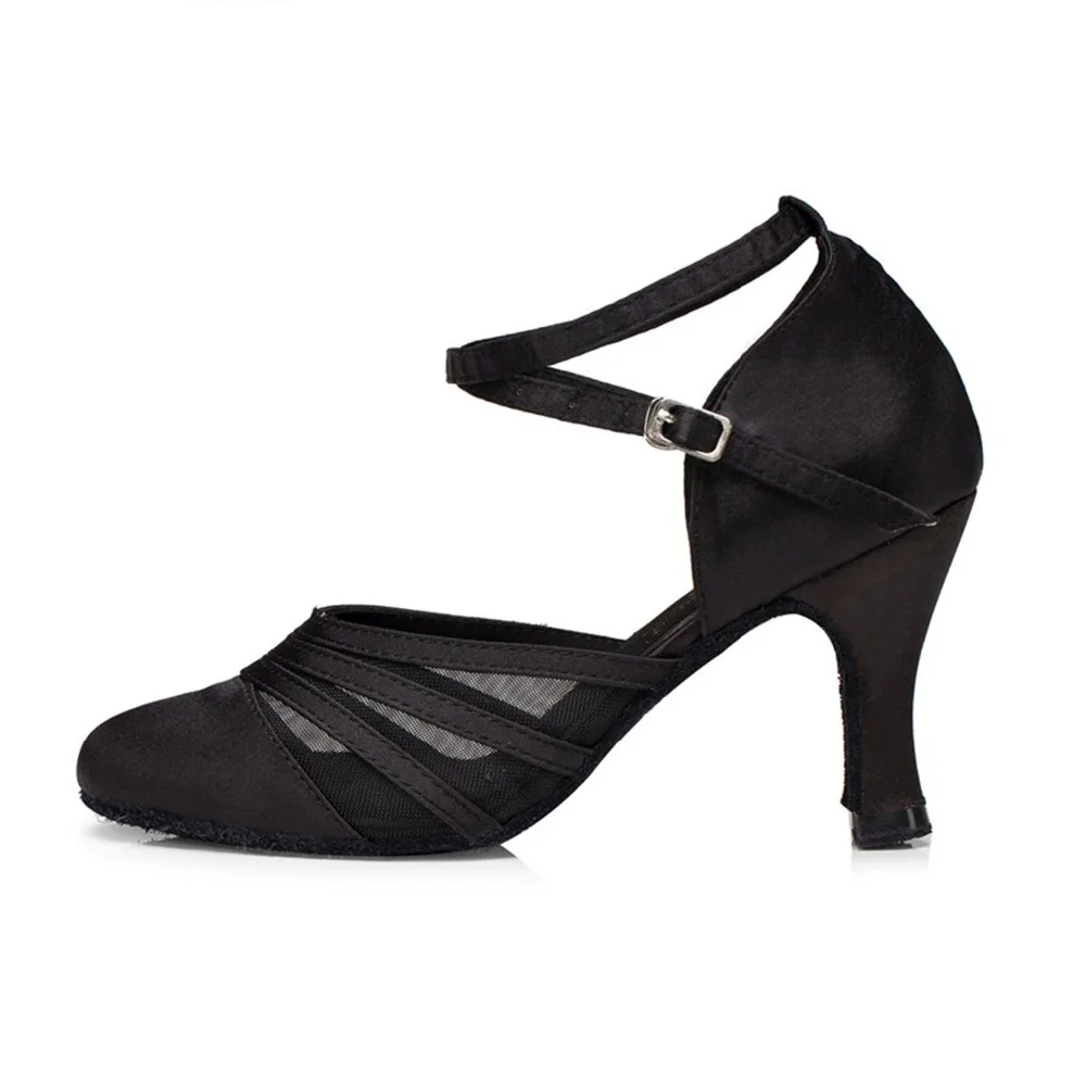 Женщина для Бальных и латиноамериканских танцев обувь черный Сальса современной социальной вечерние Танго Обувь для танцев замшевая подошва на высоком каблуке 6/8 см VA30980