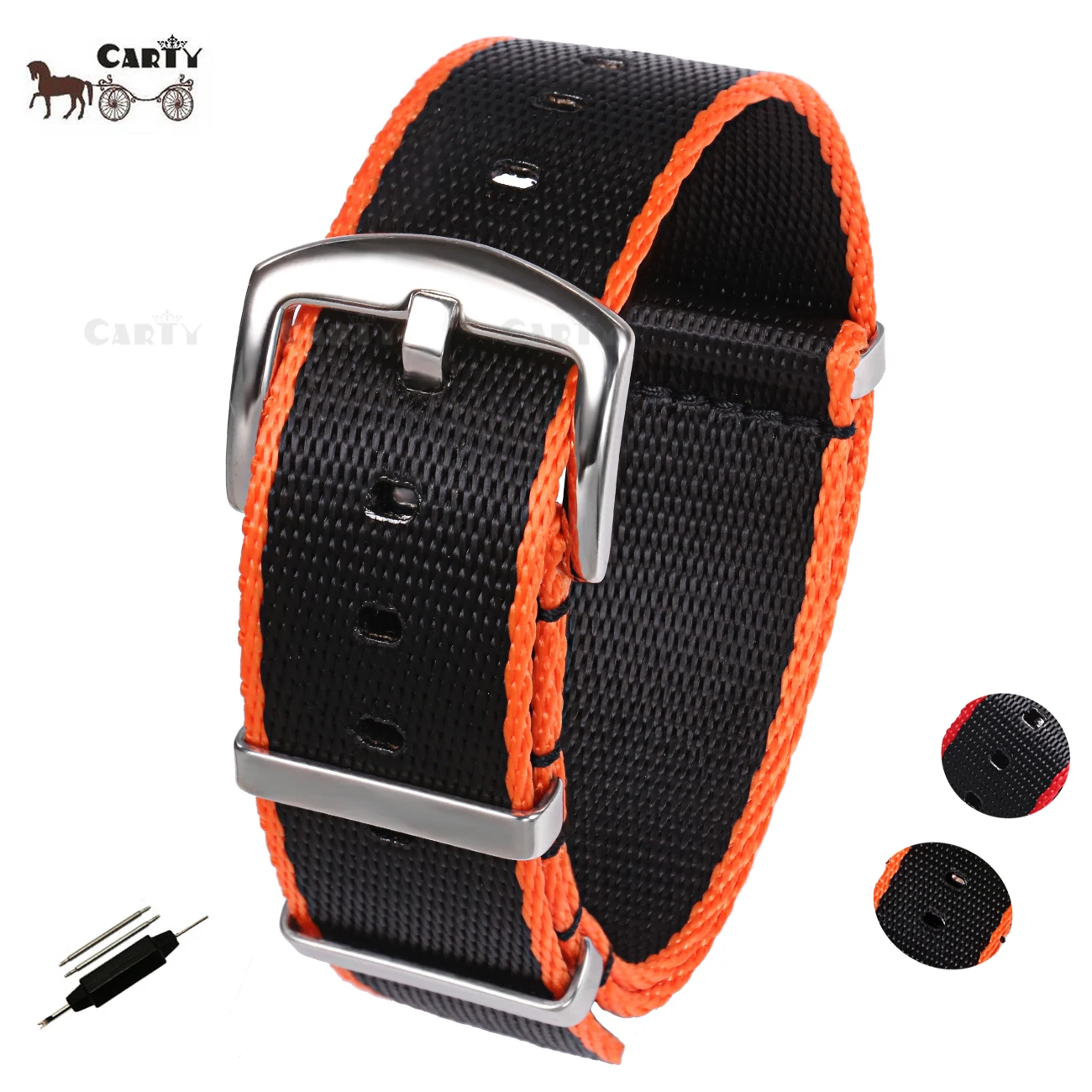 

20mm 22mm Seat Belt Nylon NATO Zulu Strap Heavy Duty Military G10 Watch Band Replacement Watch Straps Black/Red Black/Orange