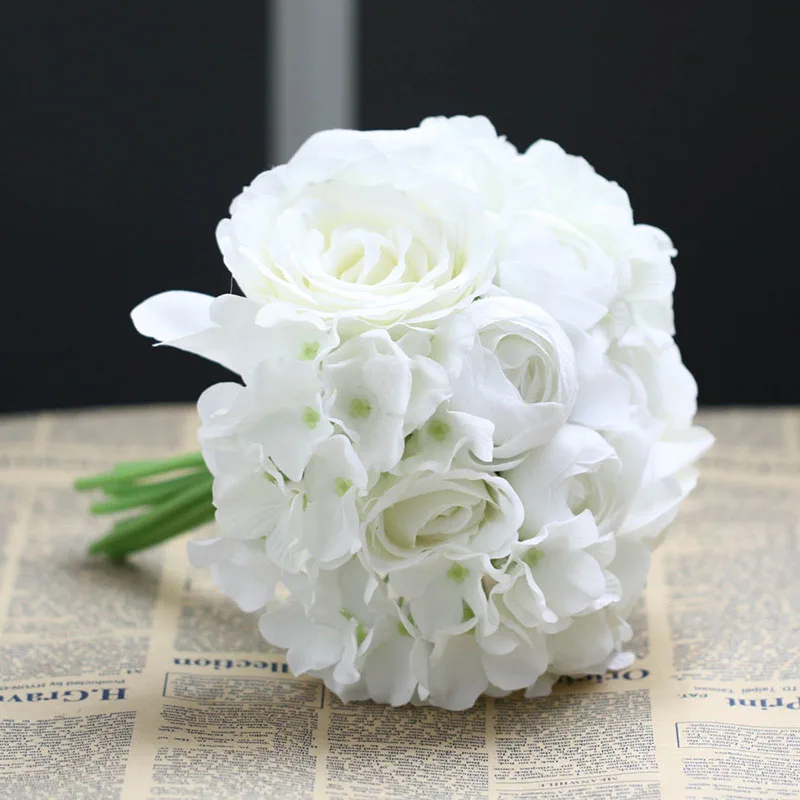 YO CHO Свадебный букет Шелковые Розовые розы Гортензия пион Искусственный Свадебный букет для невесты свадебные принадлежности