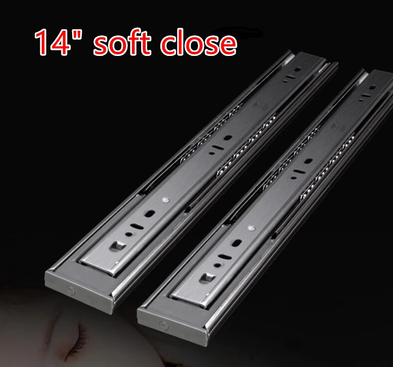 1 Pair Lenght 14 Stainless Steel Side Mount Ball Bearing 3 Section Drawer Slide Silent Buffer Soft Close 1 Pair Lenght 14 Stainless Steel Side Mount Ball Bearing 3 Section Drawer Slide Silent Buffer Soft Close