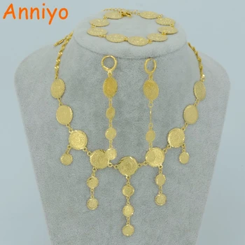 

Anniyo Arab Coin Jewelry set Necklace Earrings Bracelet Gold Color Islamic Muslim Ancient Metal Coin set Africa #048902